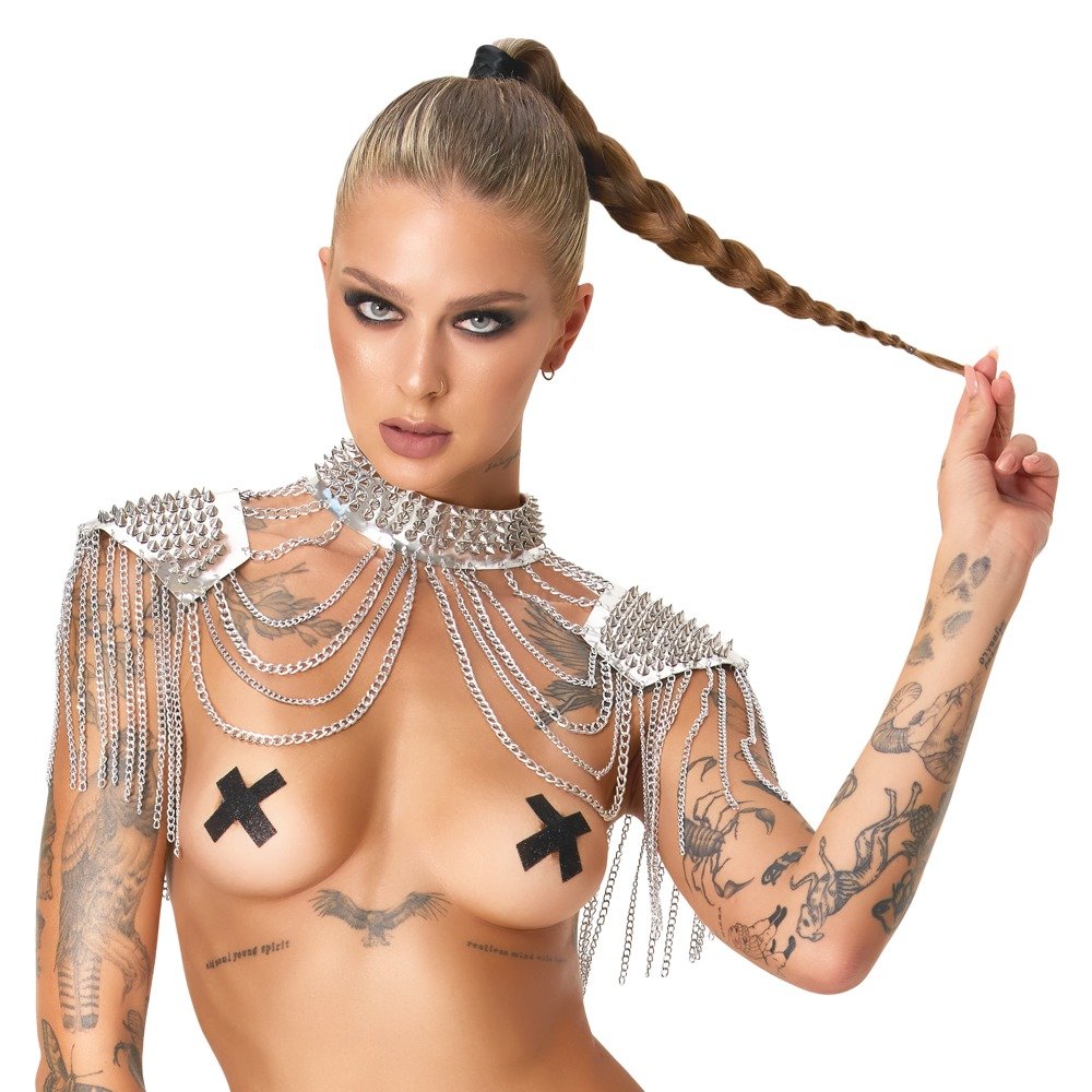 Zilverkleurig Unisex Schouder Harnas van Metaal - Voor Hem en Haar - Bad Kitty - Afbeelding 3