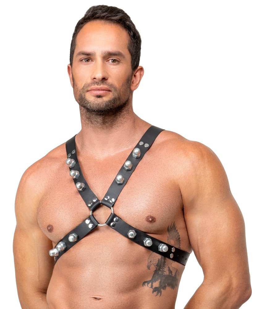 Echt Leren X-Harnas met Studs – Stoer Heren Fetish Harness - ZADO - Afbeelding 4