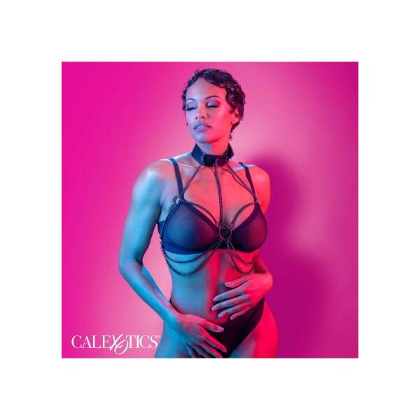 CalExotics - Euphoria - Multi Chain Collar Harnas - Metaal - PU-leer - Zwart