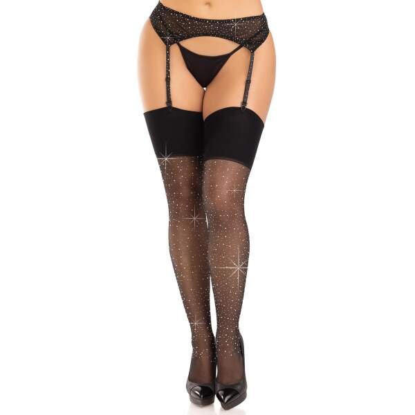 Leg Avenue - Kousen - Spandex - Strass - Brede Boord - Zwart
