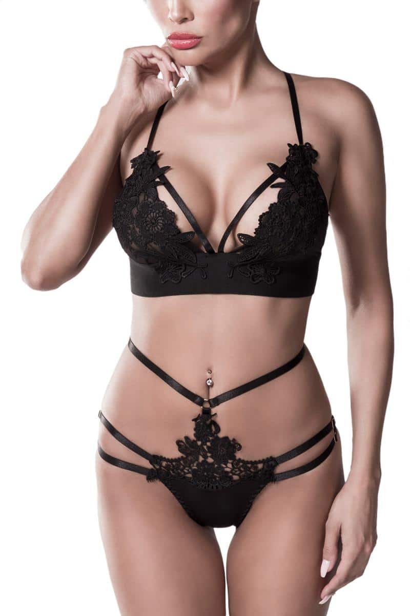 Grey Velvet - Lingerie Set - Bralette - 2-delig - Kant - Zwart