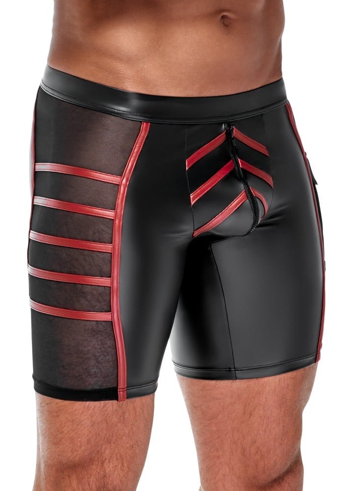Wetlook Longshort met Rode Banen en Mesh Inzetten - NEK - Afbeelding 4