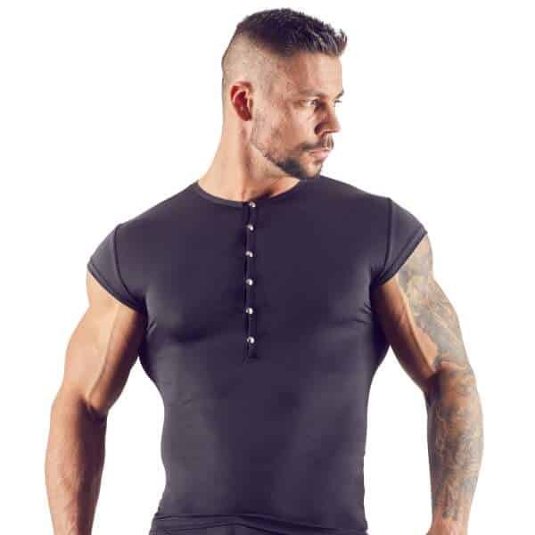 Svenjoyment Underwear - Shirt - Ronde Hals - Korte Mouw - Drukknoopjes - Microvezel - Zwart