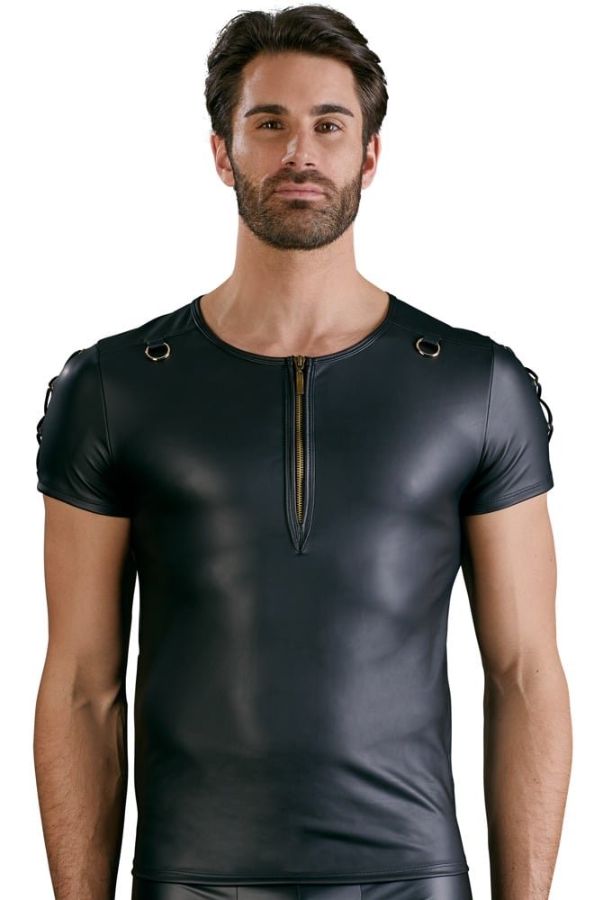 Nek - Shirt met Rits en Veter - Wetlook - Zwart