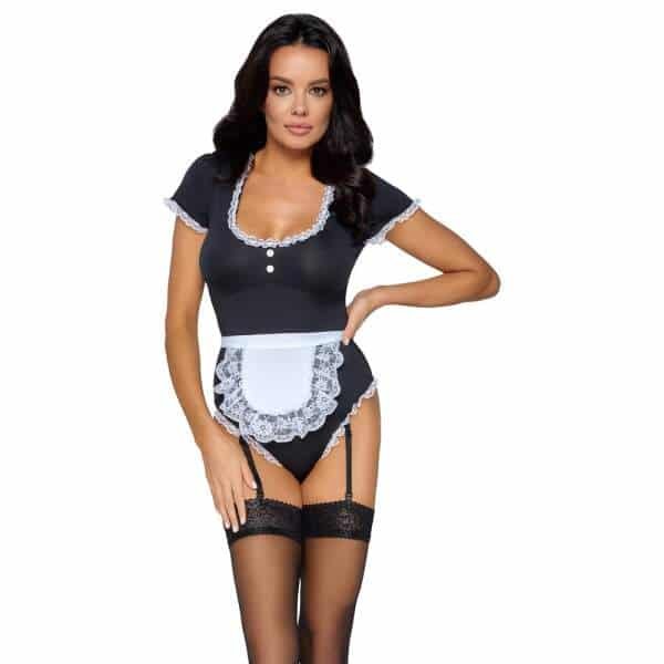 Cottelli Collection - Waitress - Dienstmeisje - Body - Lycra - Zwart - Wit