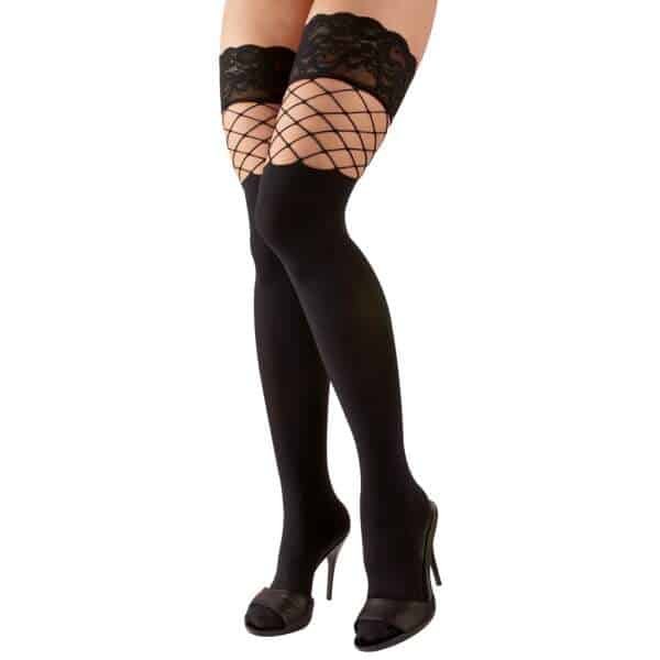 Cottelli Legwear - Hold-up Kousen - 80 denier - Visnet - Kanten Boord - Zwart