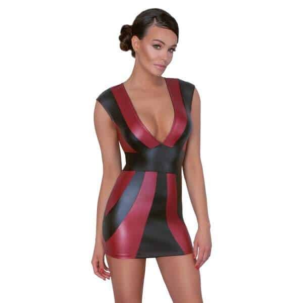 Cottelli Collection - Mini Jurk - Banen - Wetlook - Rood - Zwart