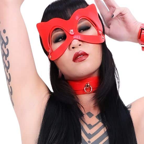 Kinky Diva - Cat Mask - BDSM - Lak- Verstelbaar - Rood - Goud - Afbeelding 2