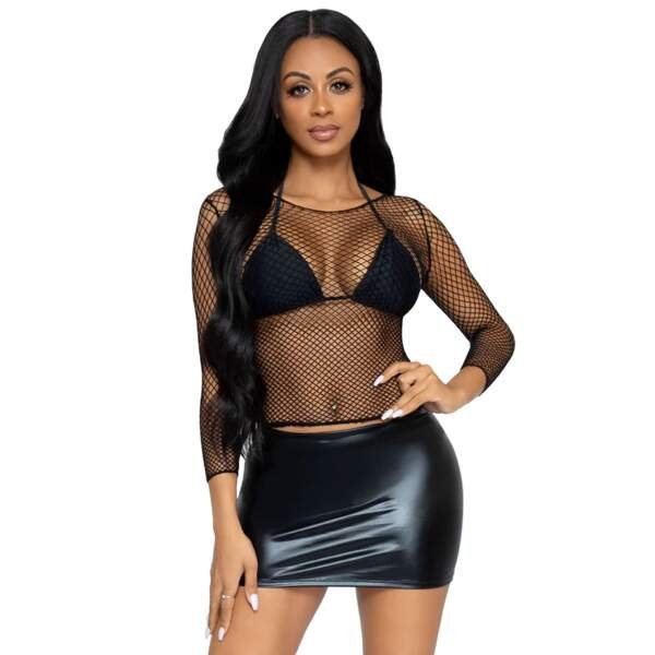 Leg Avenue - Top Visnet - Lange Mouw - Zwart