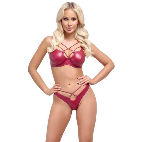 Cottelli Collection - Cross - Lingerie Set - BH met String - Wetlook - Rood
