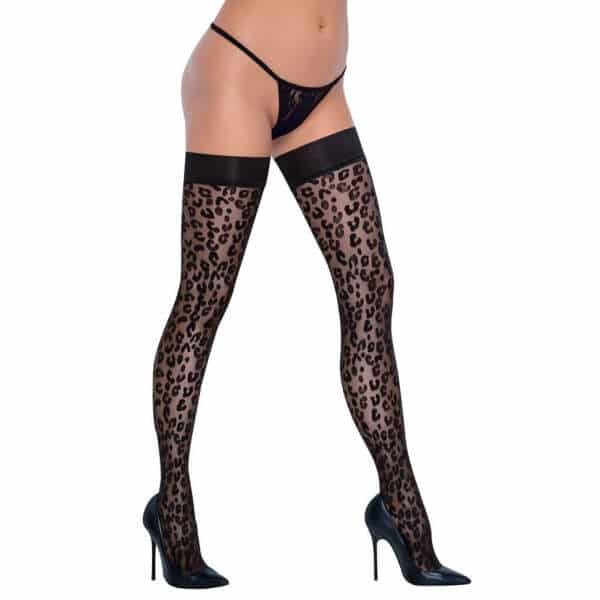 Cottelli Collection - Hold-up Kousen - Panter - Brede Boord - Zwart