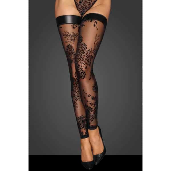 Noir Handmade - F243 - Kousen - Gaas - Flockprint - Wetlook - Zwart