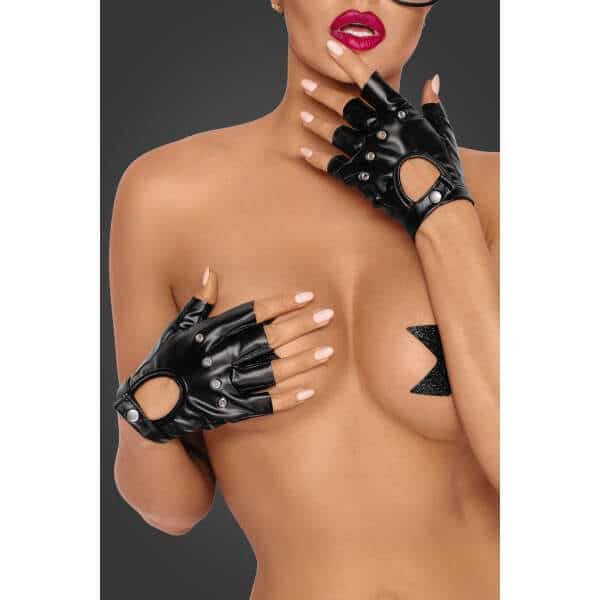 Noir Handmade - F264 - Handschoenen - Vingerloos - Wetlook - Zwart