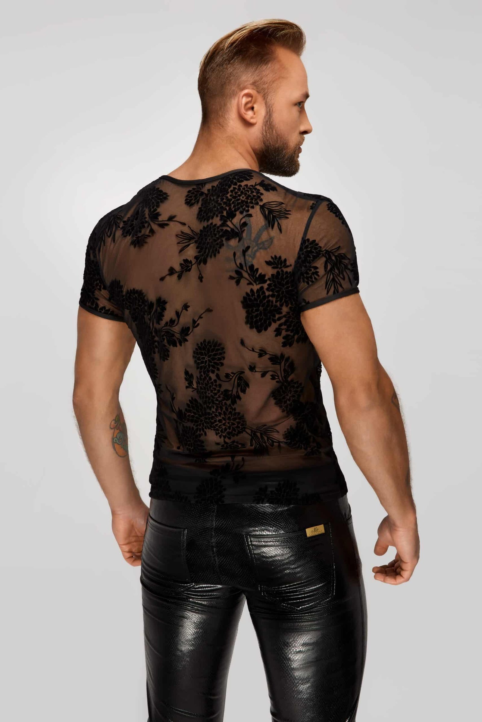 Mesh Shirt H073 met Flockprint Luipaard - Noir Handmade - Afbeelding 2