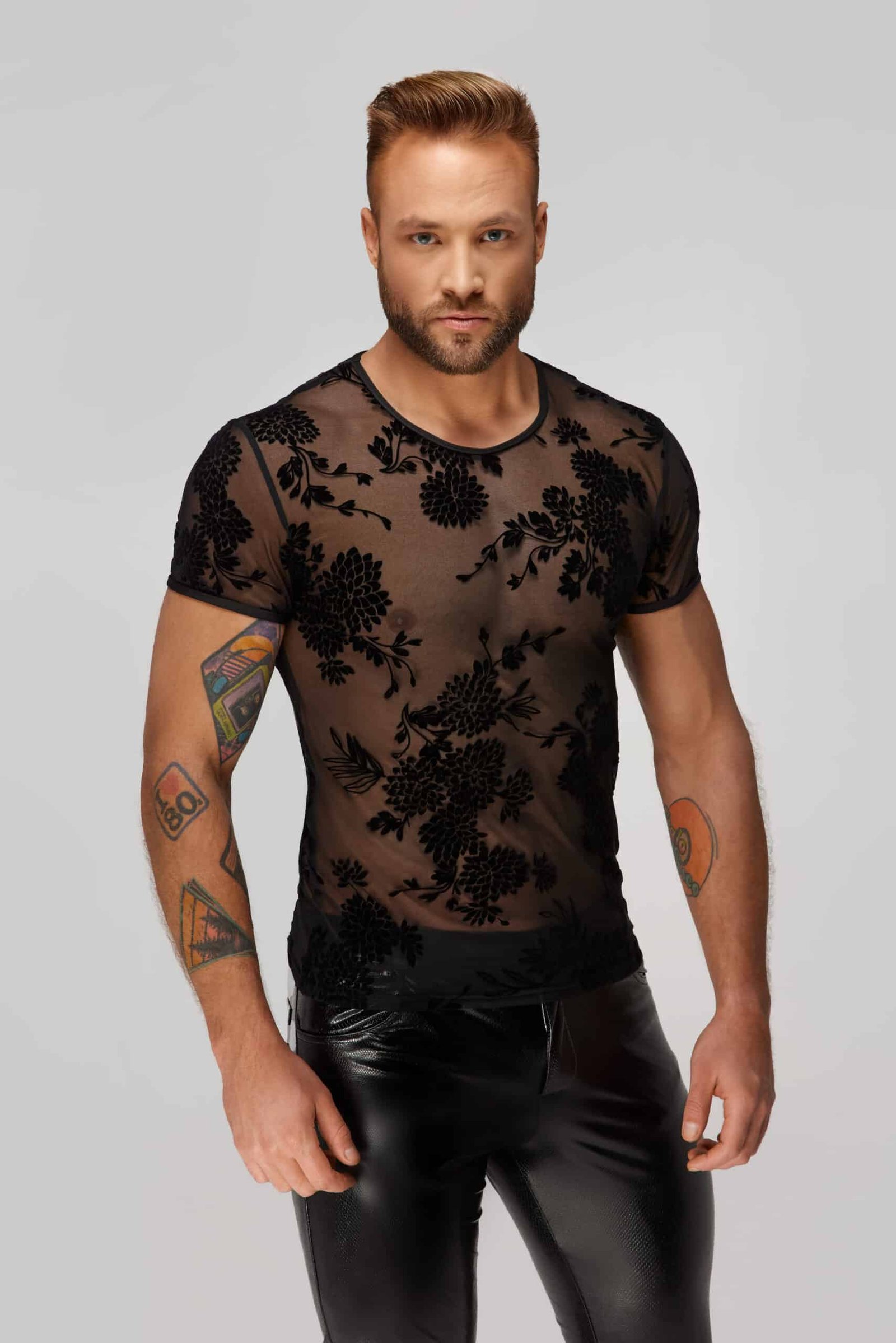 Noir Handmade - H073 - Shirt - Flockprint - Gaas - Zwart