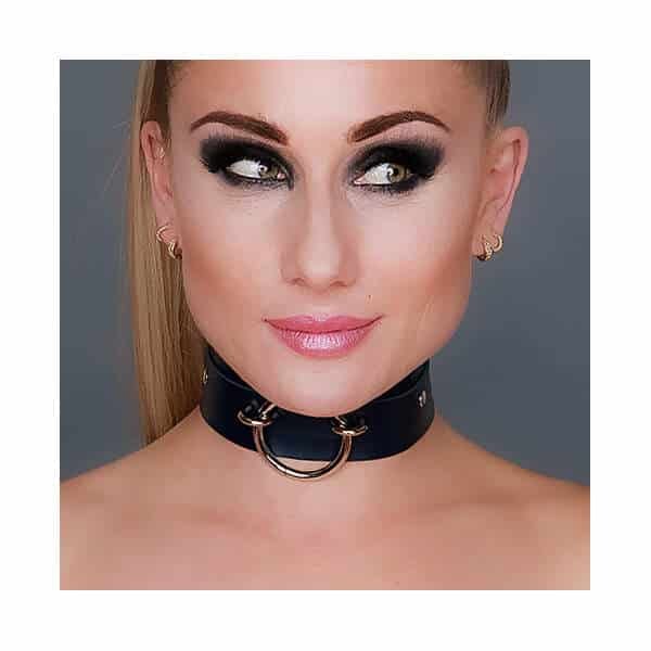 Kinky Diva - O-Ring Collar - Choker - BDSM - PU Leer - Zwart - Zilver