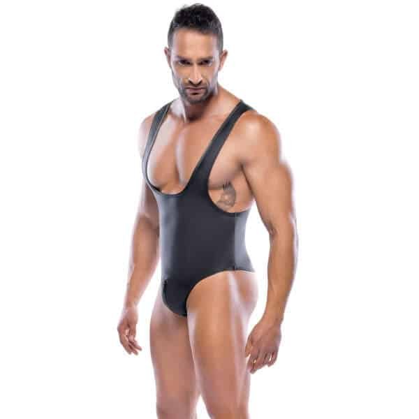 Svenjoyment Underwear - Stringbody - Rits in Kruis - Mat Wetlook - Zwart