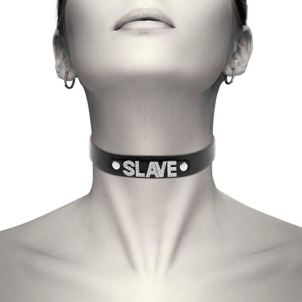 Coquette - Choker - Slave - Strass - Kunstleer - Zwart