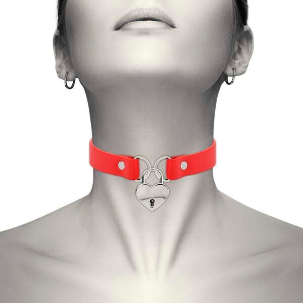 Coquette - Choker - Hart met Slotje - Kunstleer - Rood