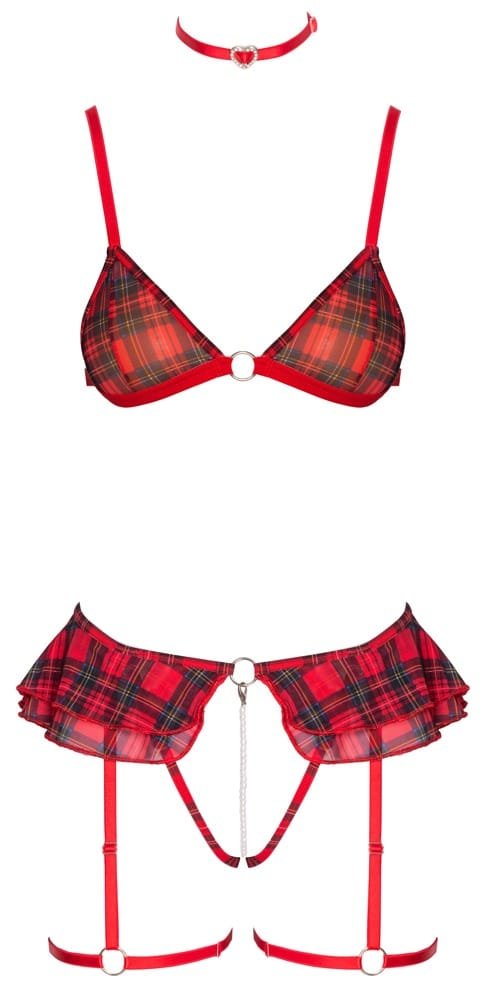 Cottelli Collection - 3-delig Lingerie Setje - Gaas - Parelsnoer - Rood - Afbeelding 5