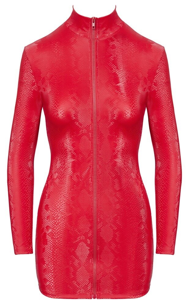 Cottelli Collection - Jurk Snake - Snakeprint - Rits - Wetlook - Rood - Afbeelding 5