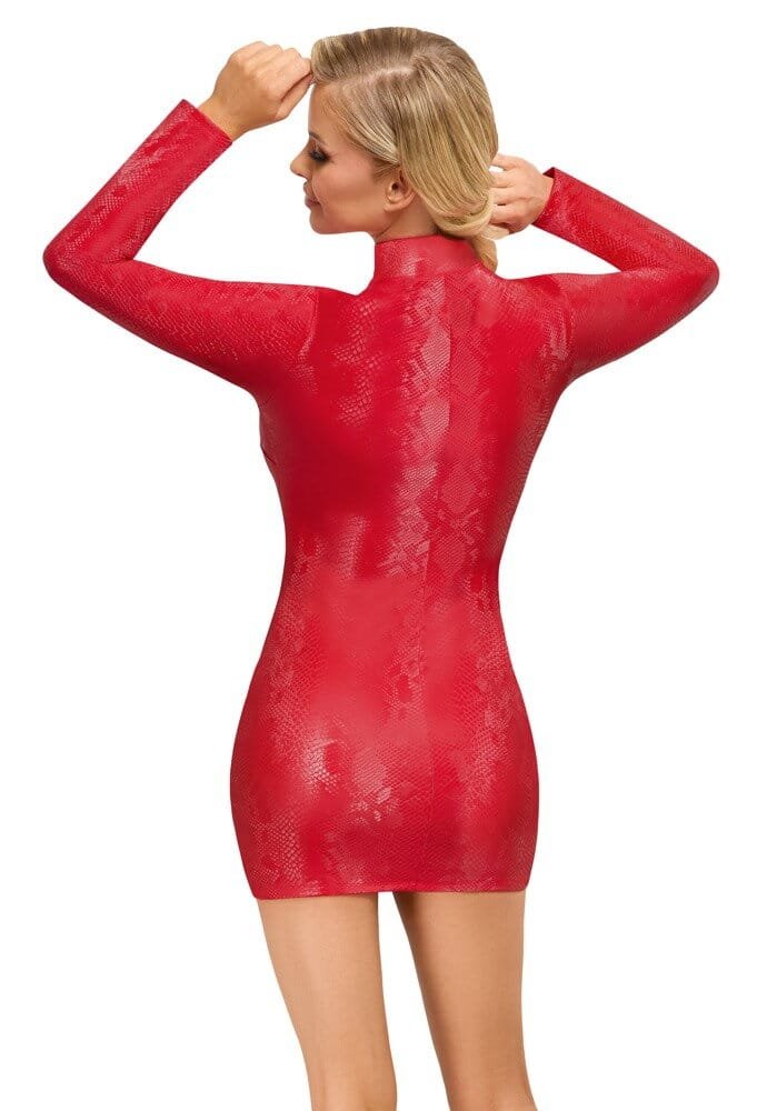 Cottelli Collection - Jurk Snake - Snakeprint - Rits - Wetlook - Rood - Afbeelding 3