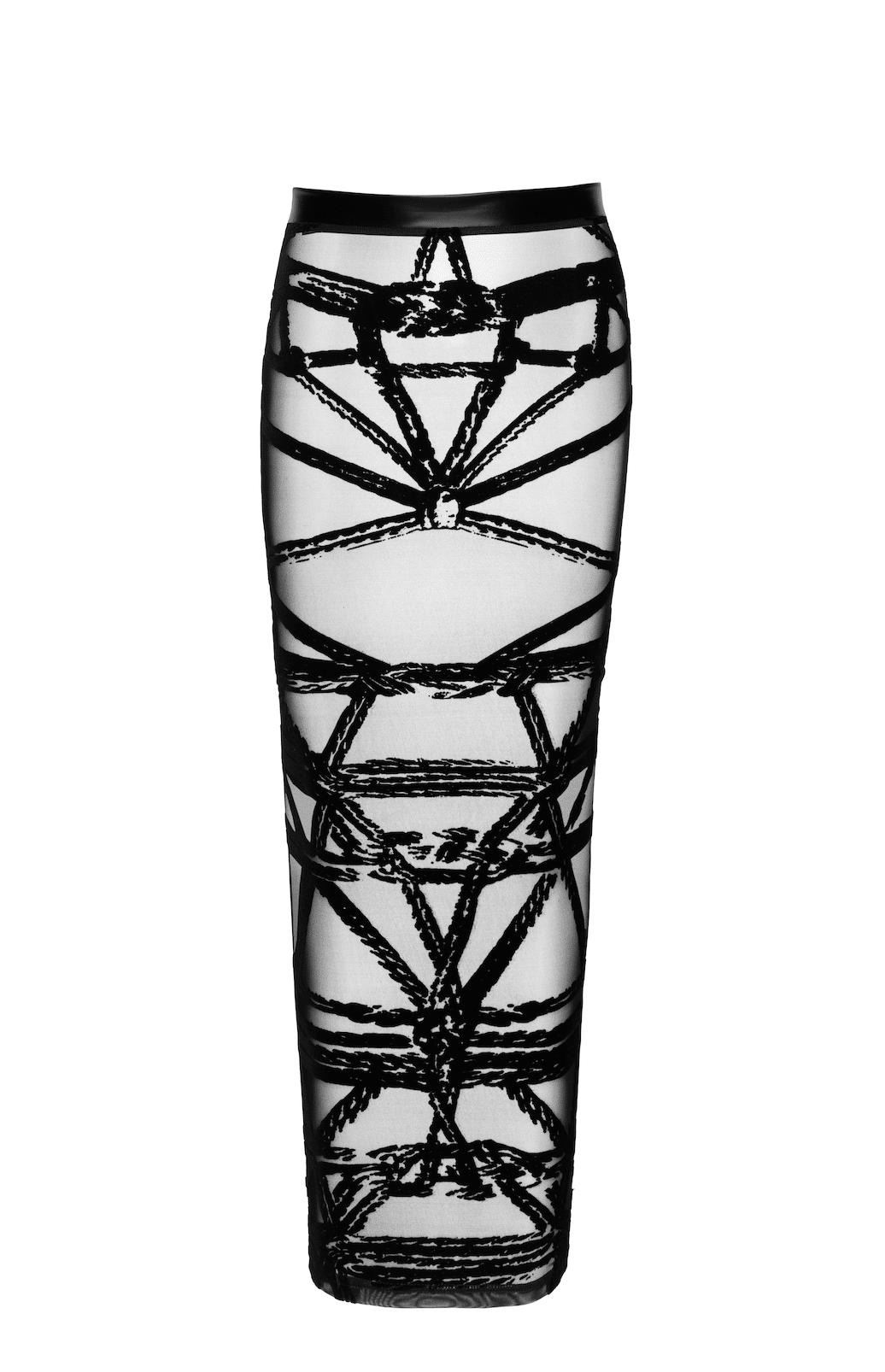 Mesh Lange Rok F360 met Hoge Split en Flockprint Bondesque - Noir Handmade - Afbeelding 5