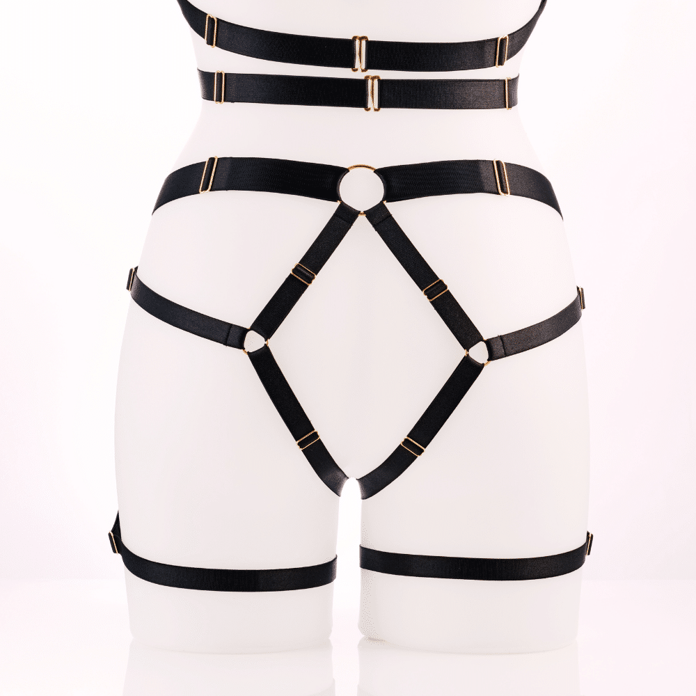 Kinky Diva - Decadence - Pompeia III - Parels - Gouden Details - Heupgordel - Harnas - Zwart - Afbeelding 7