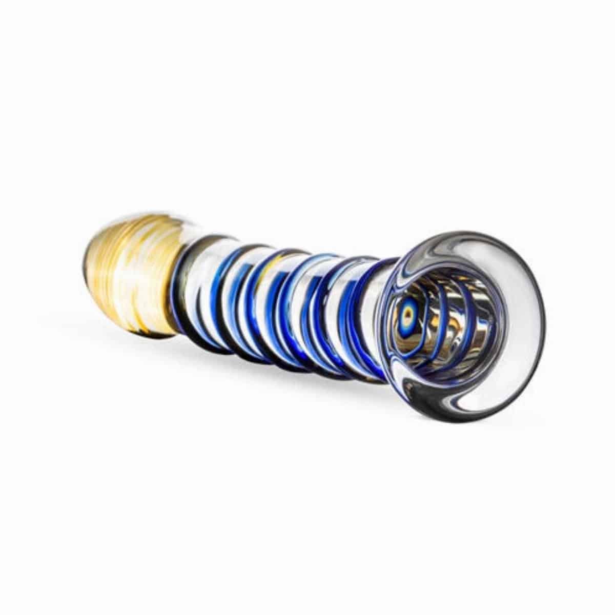 Glazen Dildo - G-Spot/Prostaat/Anaal Dildo - Blauwe Ribbels - Afbeelding 2