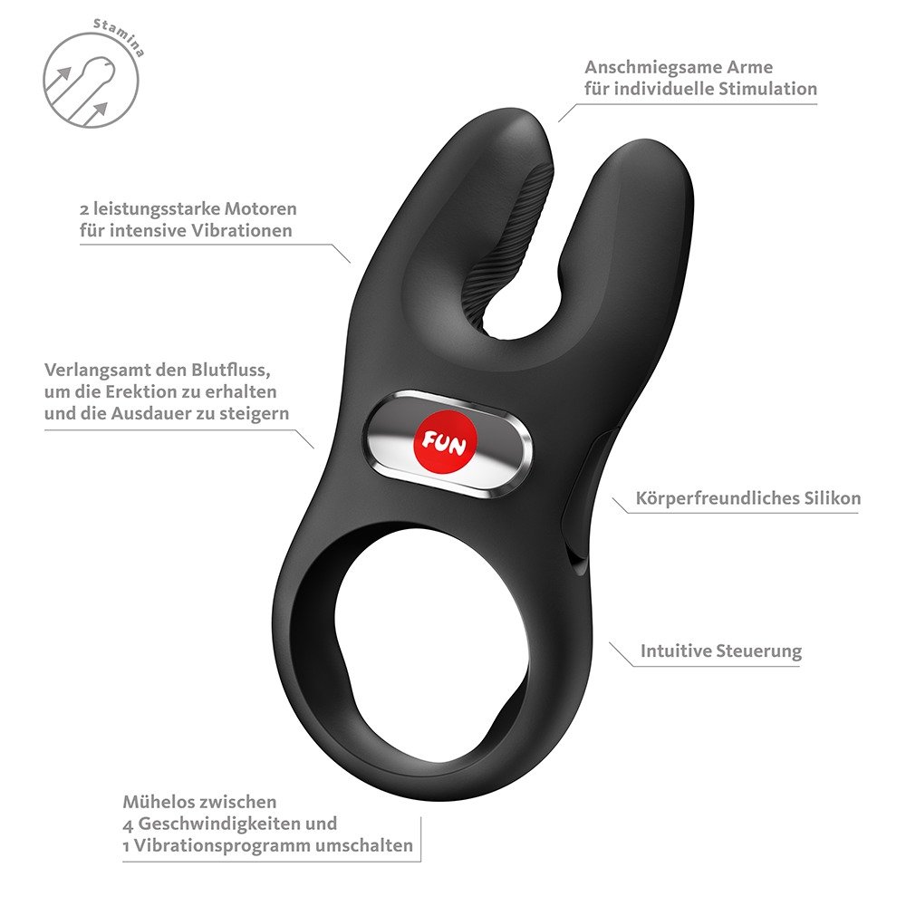 Vibrerende Cockring met 2 Vingers Zwart NOS PRO - Fun Factory - Afbeelding 6