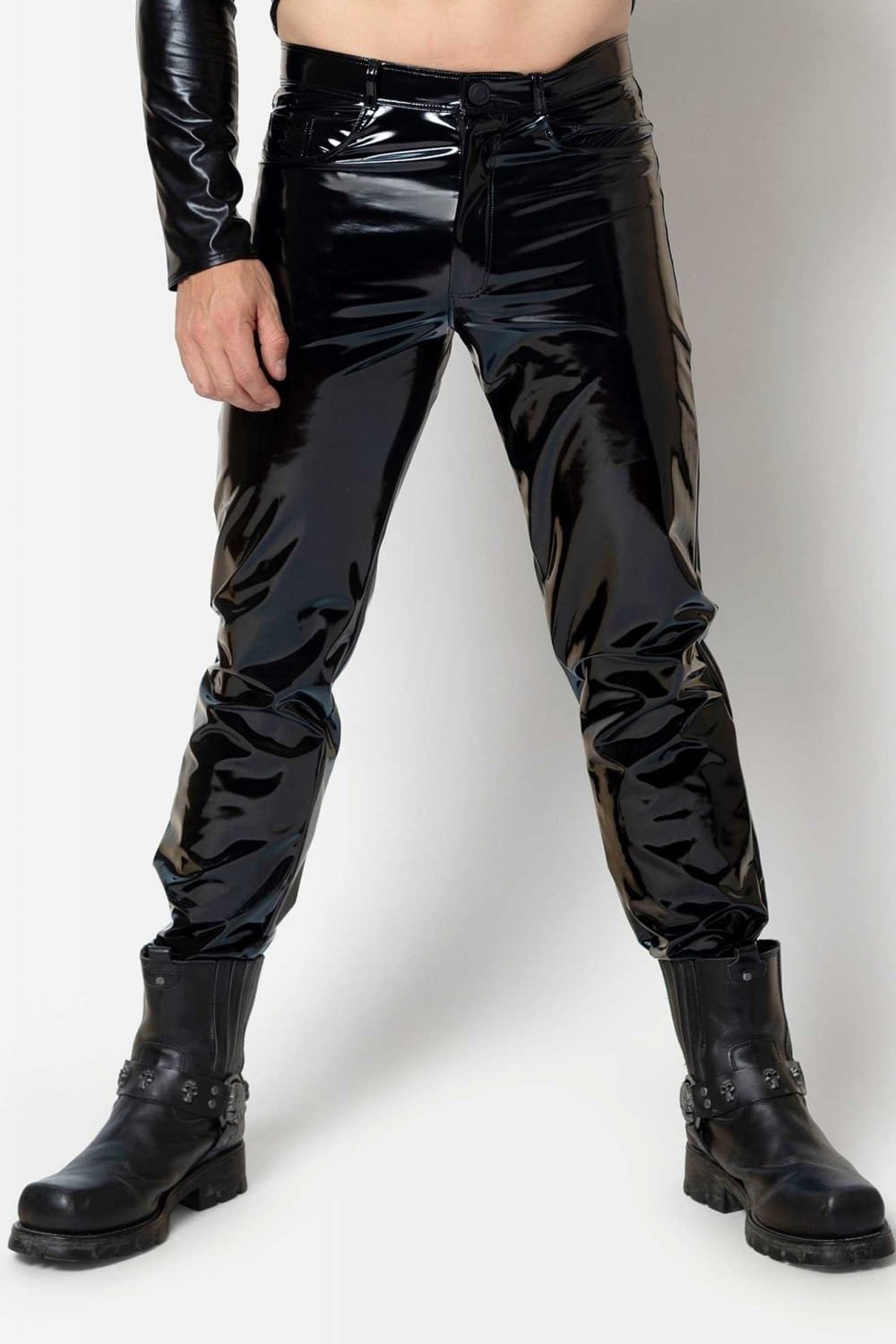 Zwarte Lak Broek Shawn - 5 Pocket en Slim Fit - Maison Catanzaro
